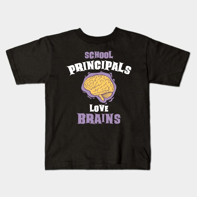 School Principals Teachers Love Brains Funny Halloween Gift Kids T-Shirt by teeleoshirts